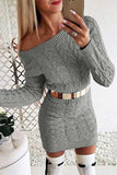 Boat Neck Cable Knit Midi Bodycon Sweater Dress