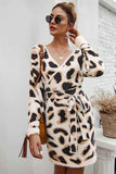 Leopard Print Long Sleeve Sexy Mini Knit Dress