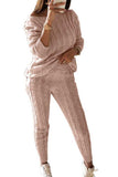 Plus Size Boat Neck Top Skinny Pants Sweater Suit Baby Pink