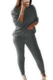 Casual Solid Long Sleeve Pants Plus Size Sweater Suit Dark Grey