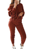 Casual Solid Long Sleeve Pants Plus Size Sweater Suit Ruby