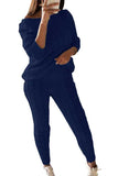 Plus Size Long Sleeve Boat Neck Pants Sweater Suit Navy Blue
