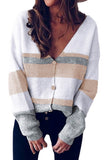Women Striped Oversized Sweater With Button Brown