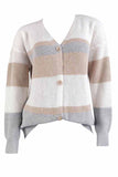 Women Striped Oversized Sweater With Button Brown