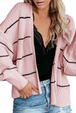 Bishop Sleeve Open Front Knit Oversized Cardigan Pink