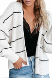 Open Front Striped Cropped Cardigan White