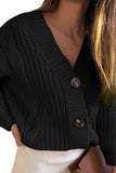V Neck Chunky Oversized Cardigan With Button Sweater Black