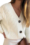 Casual Button Down Chunky Cardigan Sweater Ivory