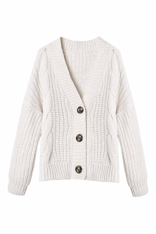 Casual Button Down Chunky Cardigan Sweater Ivory