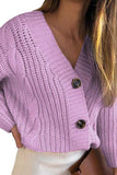 Solid Drop Shoulder Chunky Cardigan Sweater Purple
