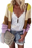 Open Front Striped Knit Cardigan Sweater Yellow
