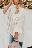 Long Sleeve Boat Neck Pullover Pocket Sweater White