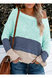 Round Neck Color Block Ribbed Sweater Green