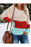Long Sleeve Crew Neck Color Block Pullover Sweater Pink