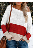 Color Block Long Sleeve Knit Sweater White