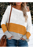 Casual Crew Neck Color Block Pullover Sweater Yellow