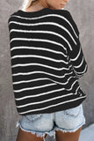 Round Neck Drop Shoulder Striped Sweater Black