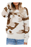 Crew Neck Long Sleeve Camouflage Print Sweater Apricot