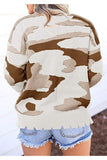 Crew Neck Long Sleeve Camouflage Print Sweater Apricot