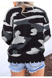 Distressed Camouflage Print Pullover Sweater Black