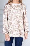Casual Lantern Sleeve Leopard Print Knit Sweater Apricot