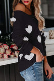 V Neck Oversized Heart Print Knitted Jumper Sweater