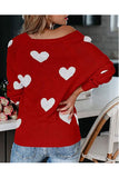 Lightweight Pullover Heart Print V Neck Sweater Red