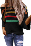 Off Shoulder Striped Block Knit Sweater Black