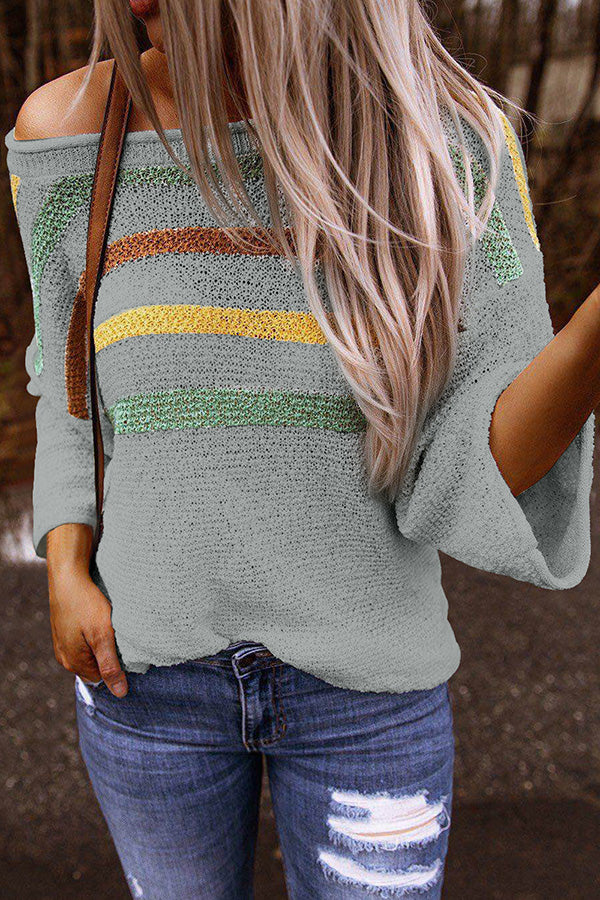 Long Sleeve Striped Knit Sweater Light Green