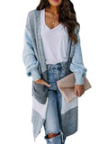 Color Block Drop Shoulder Long Sleeve Pocket Cardigan Sweater