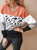 Long Sleeve Crew Neck Casual Color Block Pullover Sweater