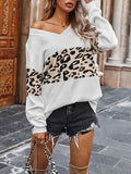 Sexy V Neck Leopard Long Sleeve Womens Pullover Sweater