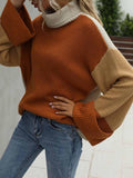 Womens Color Block Turtleneck Sweater