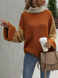 Womens Color Block Turtleneck Sweater