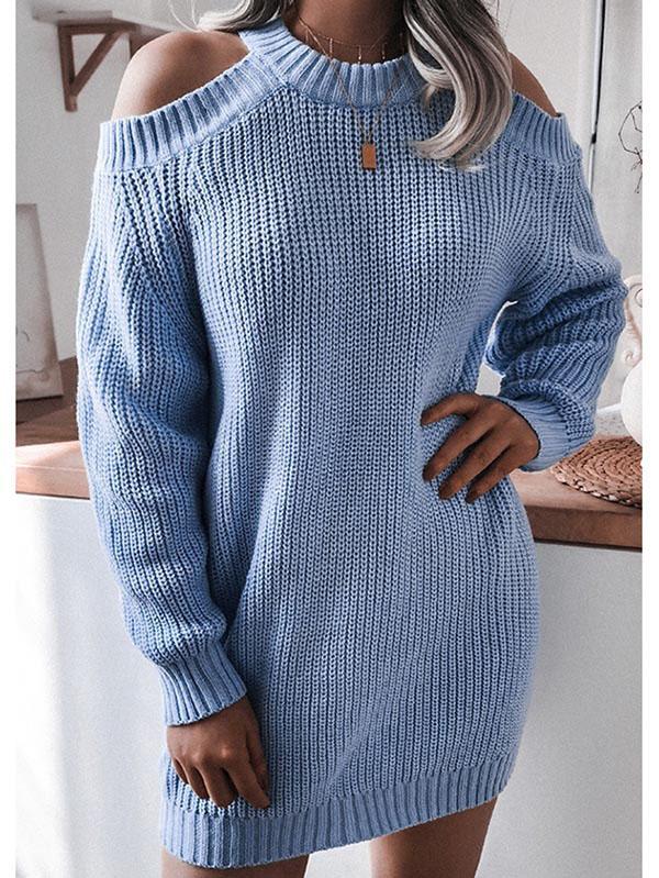 Long Sleeve Cold Shoulder Oversized Sweater Dress