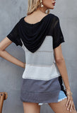 Short Sleeve Color Block Knitted Hoodie Shirt For Women