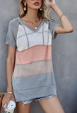 Short Sleeve Color Block Knitted Hoodie Shirt For Women