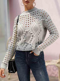 Women's Hollow Out Cable Knit Jumper with Pom Pom
