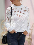 Women's Hollow Out Cable Knit Jumper with Pom Pom