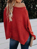 Solid Color Loose Sweater For Women With Pocket