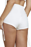 Women's High Waisted Plain Ruched Shorts White