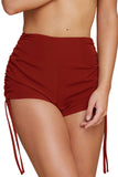 Women's Solid Side Ruched High Waisted Shorts Ruby