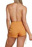 Women's High Waisted Plain Ruched Shorts Yellow