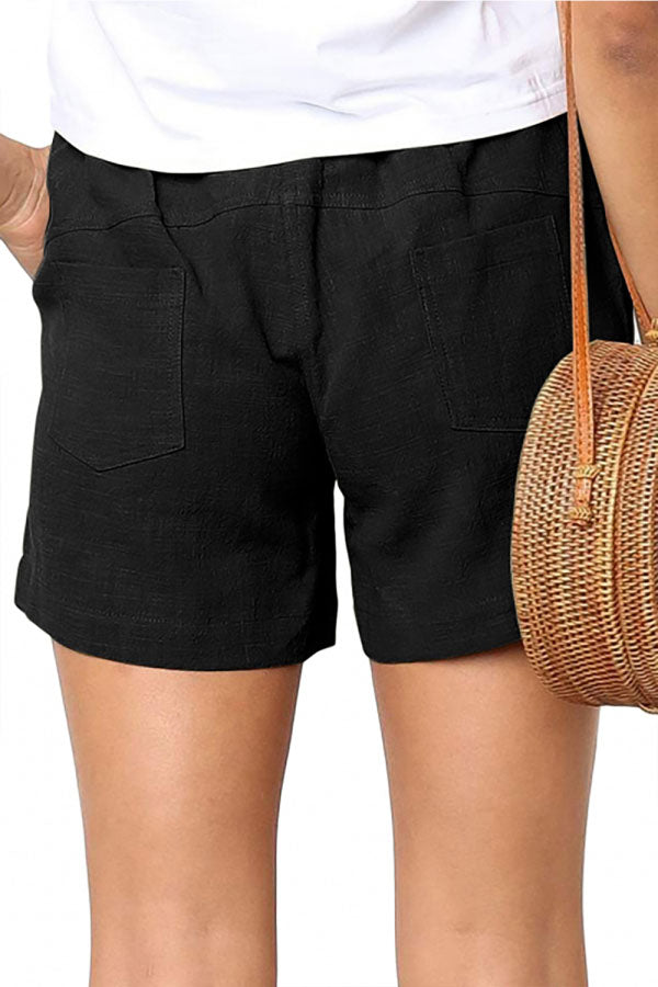 High Waisted Plain Casual Shorts With Pocket Black