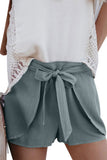 Summer Casual Elastic Waist Solid Ruffle Shorts Light Green