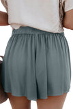 Summer Casual Elastic Waist Solid Ruffle Shorts Light Green