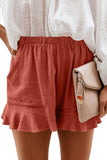 Plus Size Solid Ruffle High Waisted Casual Shorts With Pocket