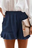 Plus Size Solid Casual Ruffle Hem Pocket High Waisted Shorts