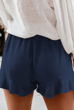 Plus Size Solid Casual Ruffle Hem Pocket High Waisted Shorts