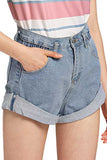 Women's High Waisted Rolled Hem Denim Jeans Shorts With Pocket